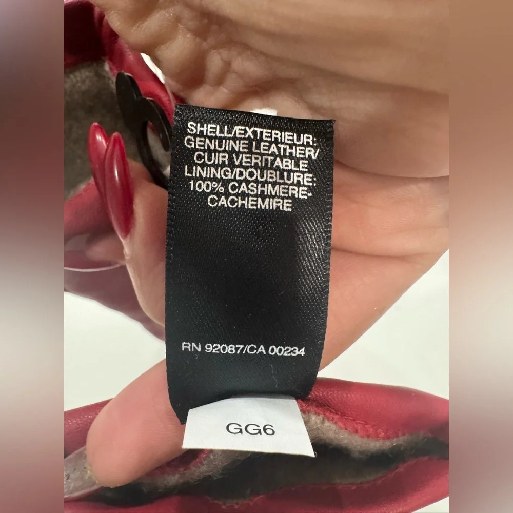 Women’s Saks Fifth Avenue Metisse Cherry Leather Cashmere Lined Gloves Sz 7 NWT